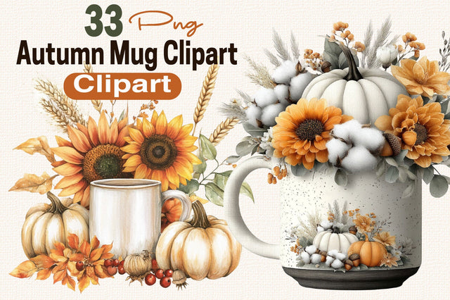 Autumn Mug Clipart PNG Bundle. Sublimation SVGArt 