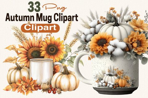Autumn Mug Clipart PNG Bundle. Sublimation SVGArt 