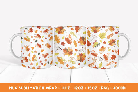 Autumn Mug Sublimation Wrap. Fall Leaves Mug Designs APM2821 Sublimation LaBelezoka 