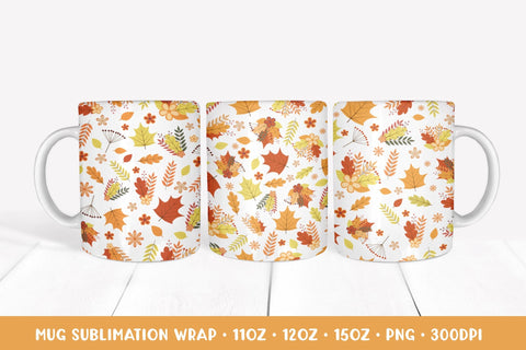 Autumn Mug Sublimation Wrap. Fall Leaves Mug Designs APM2822 Sublimation LaBelezoka 
