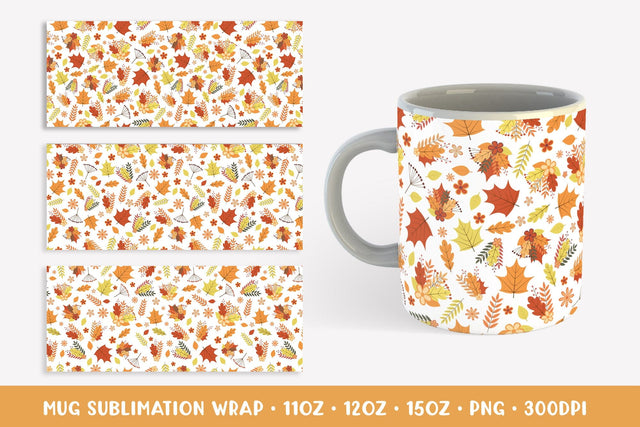 Autumn Mug Sublimation Wrap. Fall Leaves Mug Designs APM2822 Sublimation LaBelezoka 