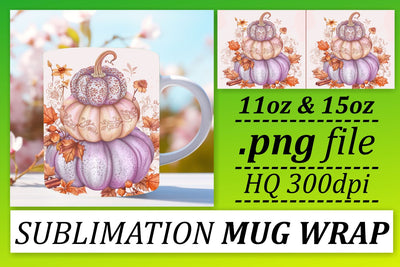 Autumn Mug Wrap Design Watercolor Pumpkin 11oz/15oz Sublimation afrosvg 