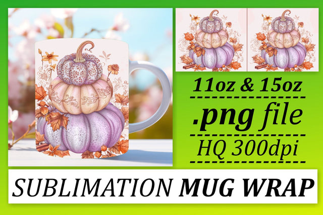 Autumn Mug Wrap Design Watercolor Pumpkin 11oz/15oz Sublimation afrosvg 