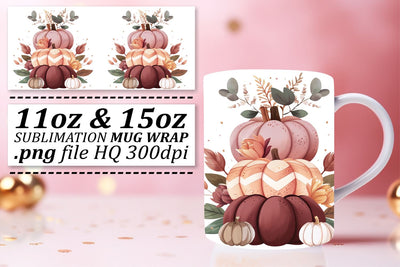 Autumn Mug Wrap Design Watercolor Pumpkin 11oz/15oz Sublimation afrosvg 