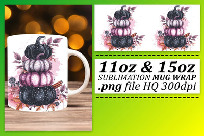 Autumn Mug Wrap Design Watercolor Pumpkin 11oz/15oz Sublimation afrosvg 