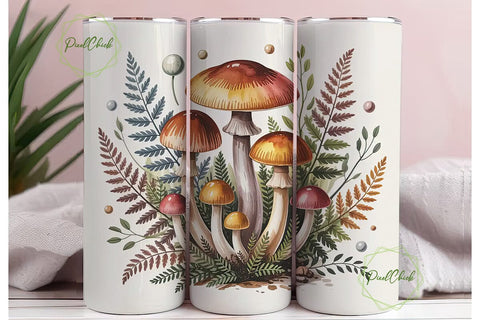 Autumn Mushroom & Fern 20oz Tumbler Wrap Sublimation PixelChick 