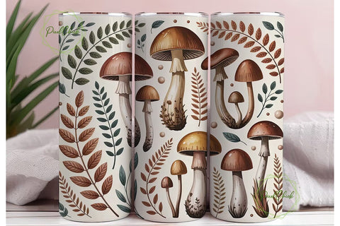 Autumn Mushroom & Fern 20oz Tumbler Wrap Sublimation PixelChick 