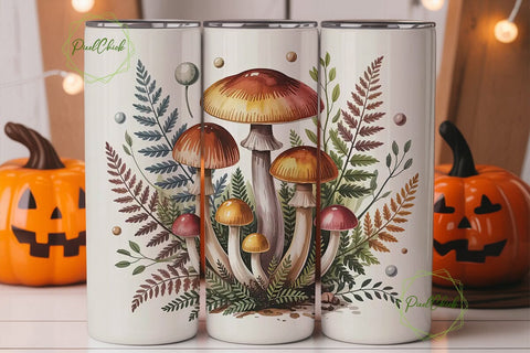 Autumn Mushroom & Fern 20oz Tumbler Wrap Sublimation PixelChick 