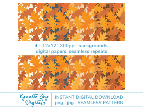 Autumn Oak Leaves 12x12" digital paper background seamless pattern Digital Pattern Kyanite Sky Digitals 