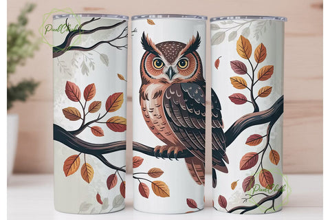 Autumn Owl 20oz Tumbler Wrap Sublimation PixelChick 