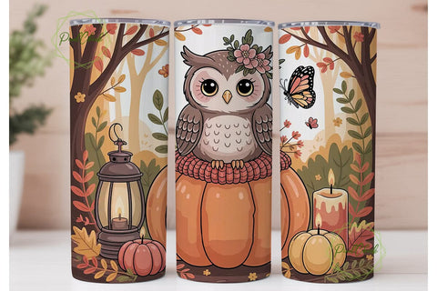 Autumn Owl 20oz Tumbler Wrap Sublimation PixelChick 
