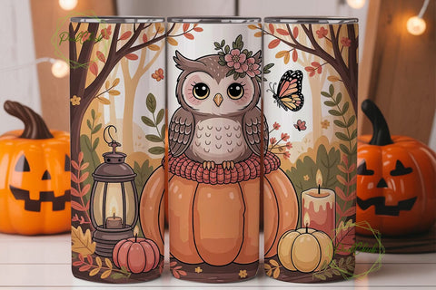 Autumn Owl 20oz Tumbler Wrap Sublimation PixelChick 