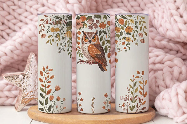 Autumn Owl Floral 20oz Tumbler Wrap Sublimation DesignSVG 