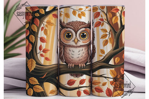Autumn Owl Forest 20oz Tumbler Wrap Sublimation sassyprint 