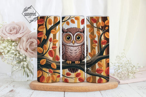 Autumn Owl Forest 20oz Tumbler Wrap Sublimation sassyprint 