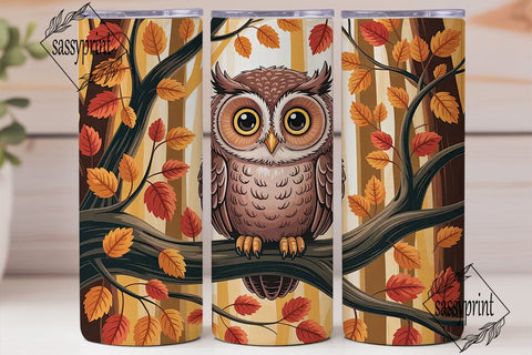 Autumn Owl Forest 20oz Tumbler Wrap Sublimation sassyprint 