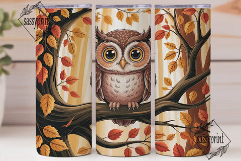Autumn Owl Forest 20oz Tumbler Wrap Sublimation sassyprint 