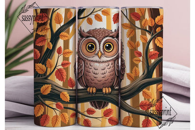 Autumn Owl Forest 20oz Tumbler Wrap Sublimation sassyprint 
