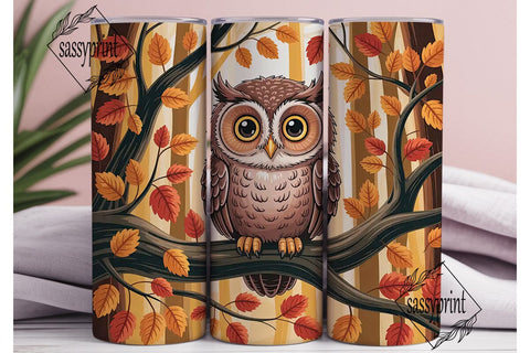 Autumn Owl Forest 20oz Tumbler Wrap Sublimation sassyprint 