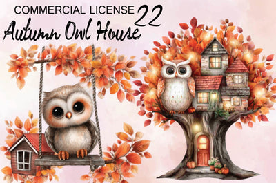 Autumn Owl House Sublimation Bundle. Sublimation SVGArt 