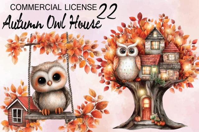 Autumn Owl House Sublimation Bundle. Sublimation SVGArt 