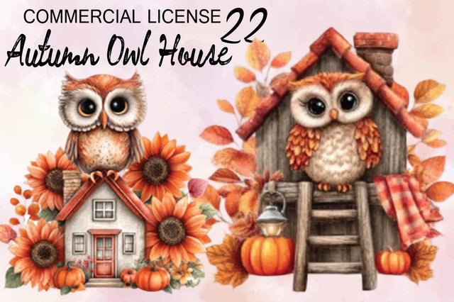 Autumn Owl House Sublimation Clipart Bundle. Sublimation SVGArt 