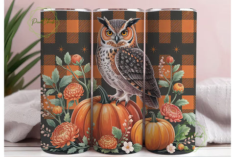 Autumn Owl Plaid 20oz Tumbler Wrap Sublimation PixelChick 