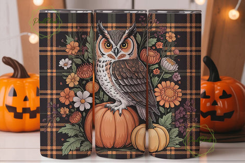 Autumn Owl Plaid 20oz Tumbler Wrap Sublimation PixelChick 