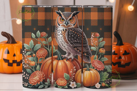 Autumn Owl Plaid 20oz Tumbler Wrap Sublimation PixelChick 