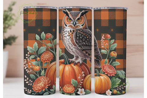 Autumn Owl Plaid 20oz Tumbler Wrap Sublimation PixelChick 