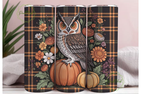 Autumn Owl Plaid 20oz Tumbler Wrap Sublimation PixelChick 