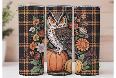 Autumn Owl Plaid 20oz Tumbler Wrap Sublimation PixelChick 