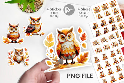 Autumn Owl Watercolor Sticker Sublimation artnoy 