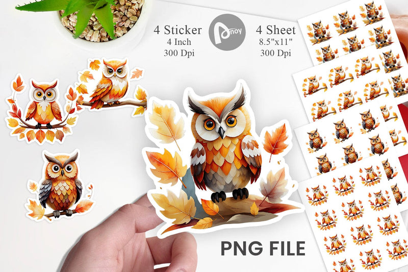 Autumn Owl Watercolor Sticker Sublimation artnoy 