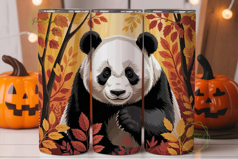 Autumn Panda Forest 20oz Tumbler Wrap Sublimation PixelChick 