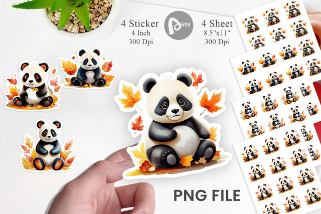 Autumn Panda Watercolor Sticker Sublimation artnoy 