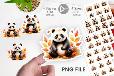 Autumn Panda Watercolor Sticker Sublimation artnoy 