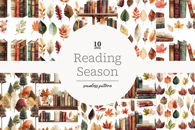 Autumn Paper Pattern Background | Fall Reading Library JPEG Digital Pattern GlamArtZhanna 