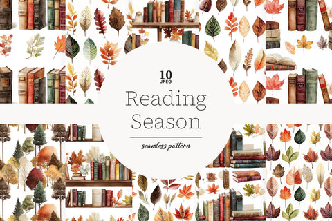 Autumn Paper Pattern Background | Fall Reading Library JPEG Digital Pattern GlamArtZhanna 