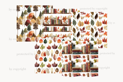 Autumn Paper Pattern Background | Fall Reading Library JPEG Digital Pattern GlamArtZhanna 