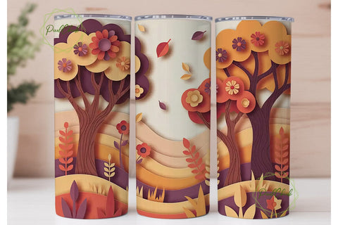 Autumn Papercut Forest 20oz Tumbler Wrap Sublimation PixelChick 