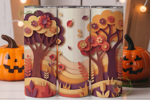 Autumn Papercut Forest 20oz Tumbler Wrap Sublimation PixelChick 