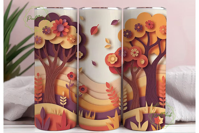 Autumn Papercut Forest 20oz Tumbler Wrap Sublimation PixelChick 