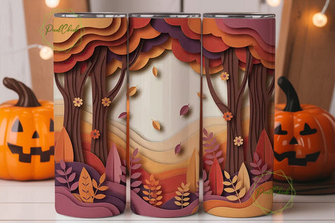 Autumn Papercut Forest 20oz Tumbler Wrap Sublimation PixelChick 