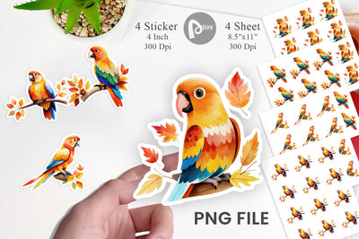 Autumn Parrot Watercolor Sticker Sublimation artnoy 