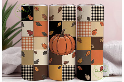 Autumn Patchwork Pumpkin 20oz Tumbler Sublimation PixelChick 