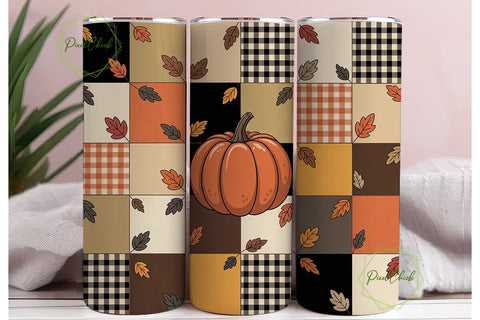 Autumn Patchwork Pumpkin 20oz Tumbler Sublimation PixelChick 