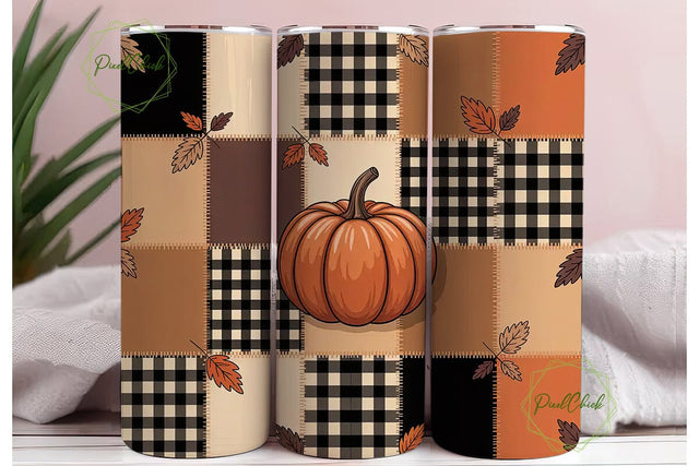 Autumn Patchwork Pumpkin 20oz Tumbler Sublimation PixelChick 