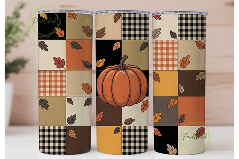 Autumn Patchwork Pumpkin 20oz Tumbler Sublimation PixelChick 