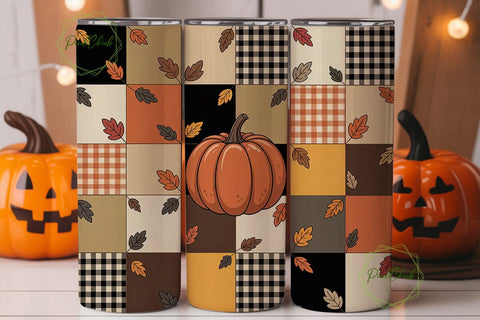 Autumn Patchwork Pumpkin 20oz Tumbler Sublimation PixelChick 